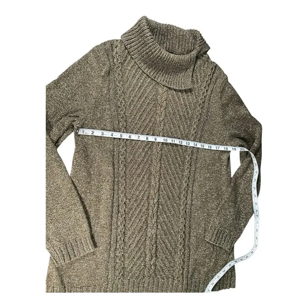 Talbots Cotton Cable Knit Mock Neck Tunic Sweater Large Green Speckled Old Money
